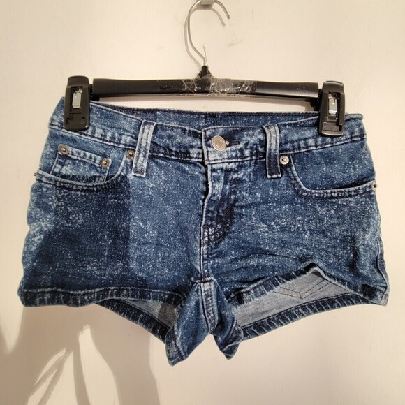 Levi's Blue Distressed White Speckled Denim Jean Short Shorts Size 24 - Picture 1 of 14